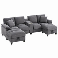 SOFA in U-Form mit Stauraum 293 x 142 cm Cord Grau mit 2 Kissen - Grau, Kunststoff (142/93/293cm) - Meubliv