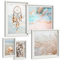 BILDER SET 5er Set - 50x50 cm & 20x30 cm & 40x60 cm Weißer Rahmen - Stadtansichten, Brücken, Eiffelturm, Auto - Weiß, Kunststoff (40/60cm) - TULUP