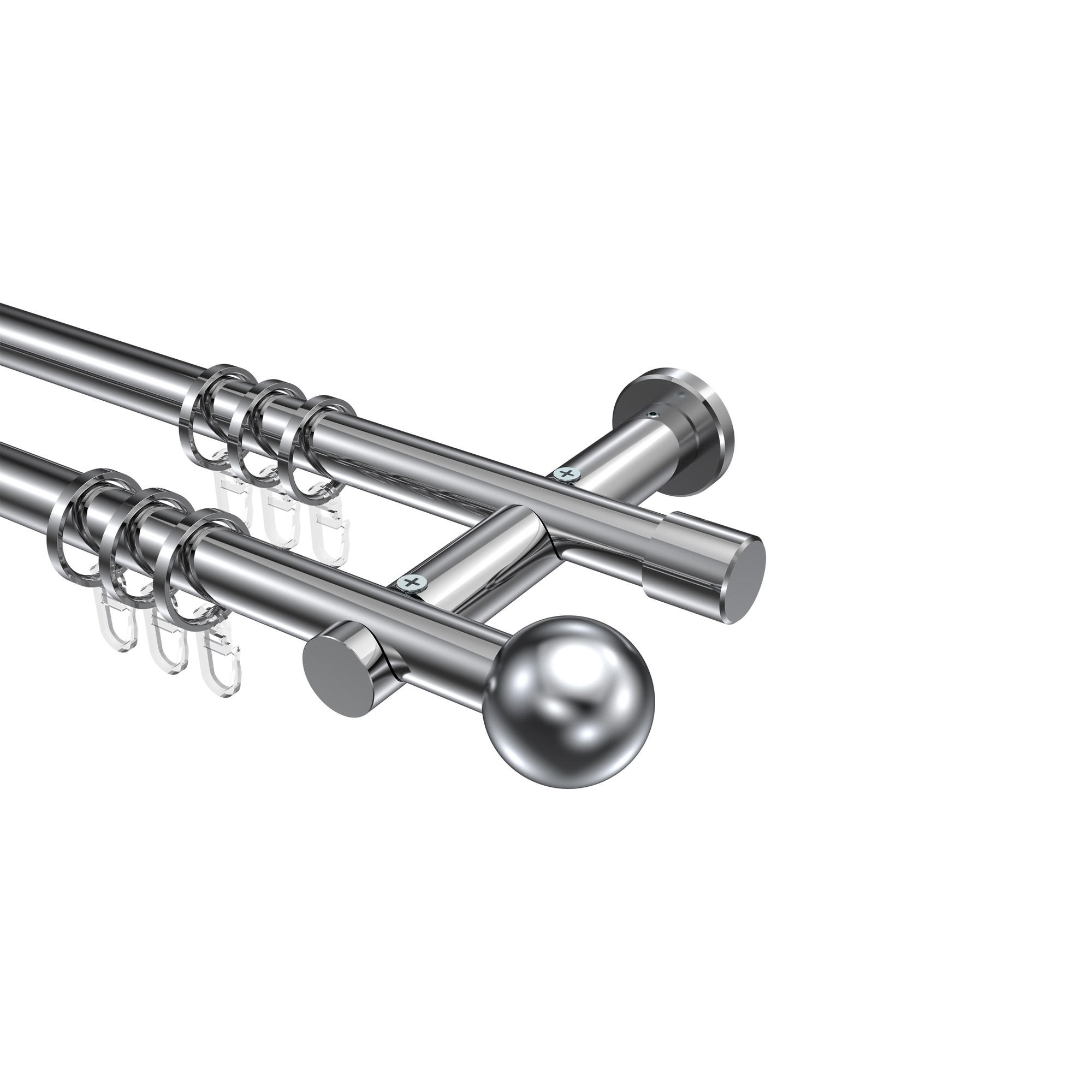 GARDINENSTANGE Platon Luino 320 cm (geteilt in 2 x 160 cm), 2-läufig, 20 mm Ø Chrom - Chromfarben, Metall (320cm) - INTERDECO