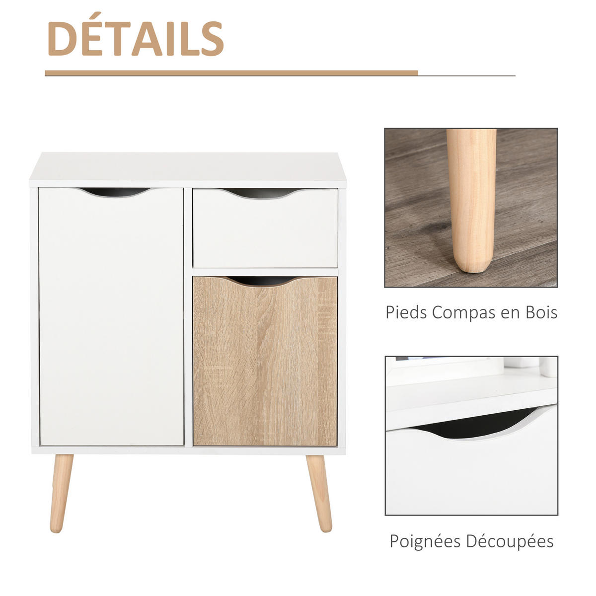 SIDEBOARD Weiß und Eichefarben 60/30/72 cm - Weiß, Holz (60/72/30cm) - PANGIVO