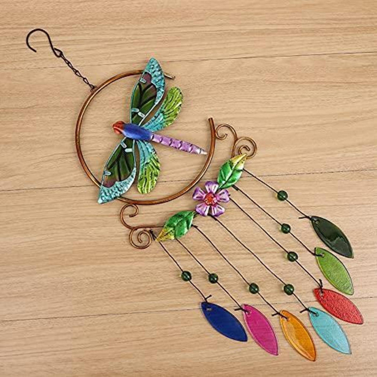 WINDSPIEL Libelle Metall handgefertigt goldfarben 4 Röhren - Multicolor, Metall (56/20/20cm)