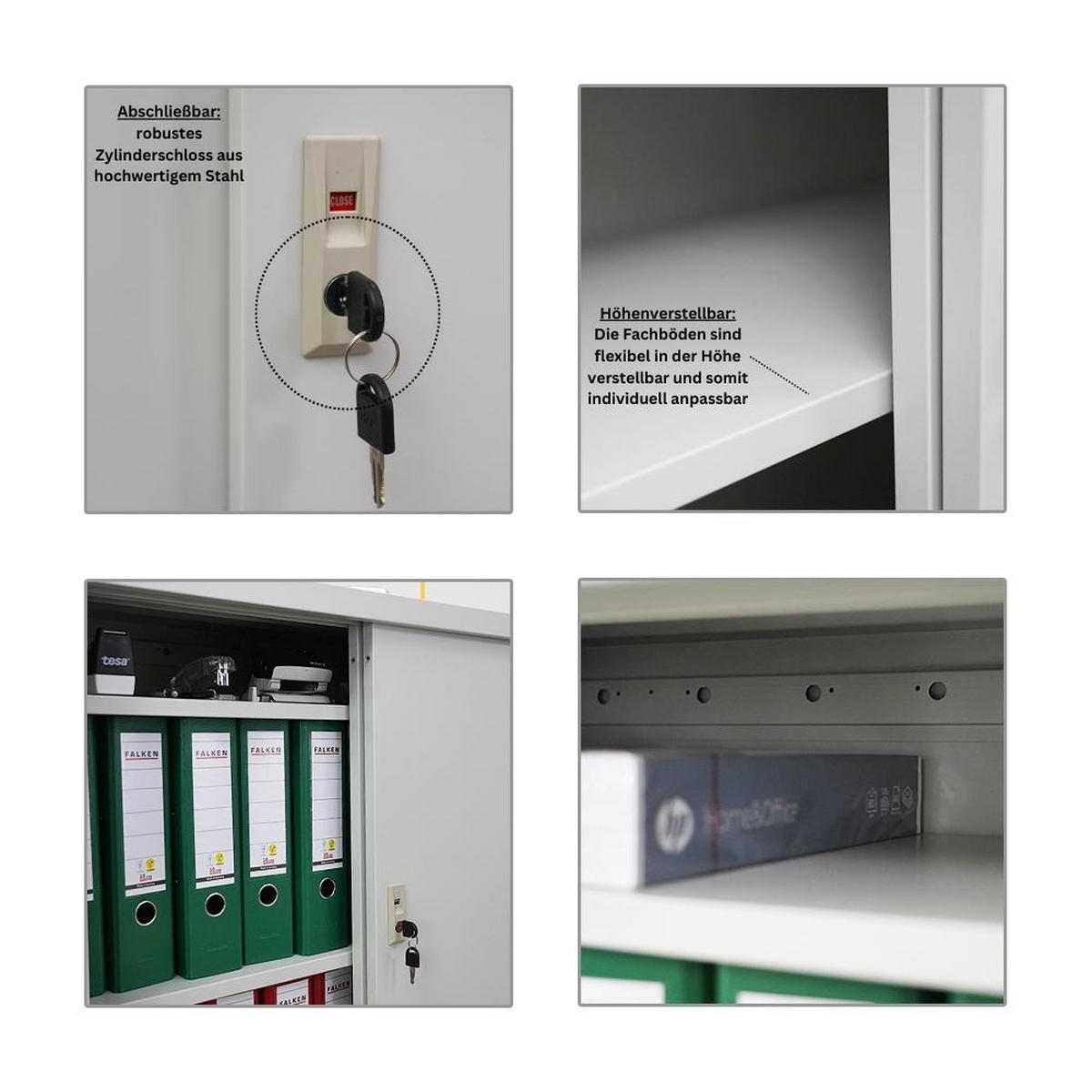 AKTENSCHRANK Elephant 2er-Set mit Schiebetüren 90x90x40cm Lichtgrau - Hellgrau, Metall (180/90/40cm) - PROREGAL