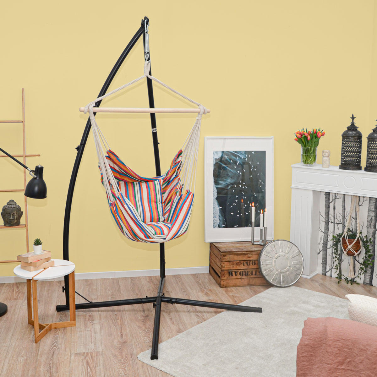 HÄNGESESSEL inkl. Gestell, bis 120kg, 216cm, Bunt - Multicolor, Textil (110/215/110cm) - Amanka