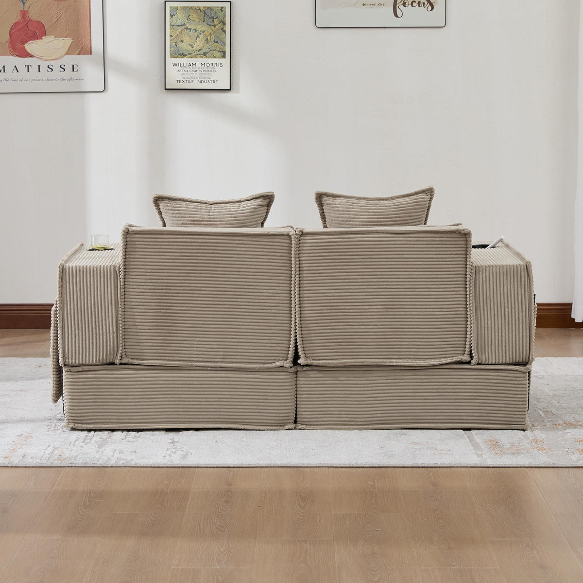 SOFA modular 162 x 78 x 66 cm Cord Khaki mit 2 Kissen - Braun, Kunststoff (78/66/162cm) - Meubliv