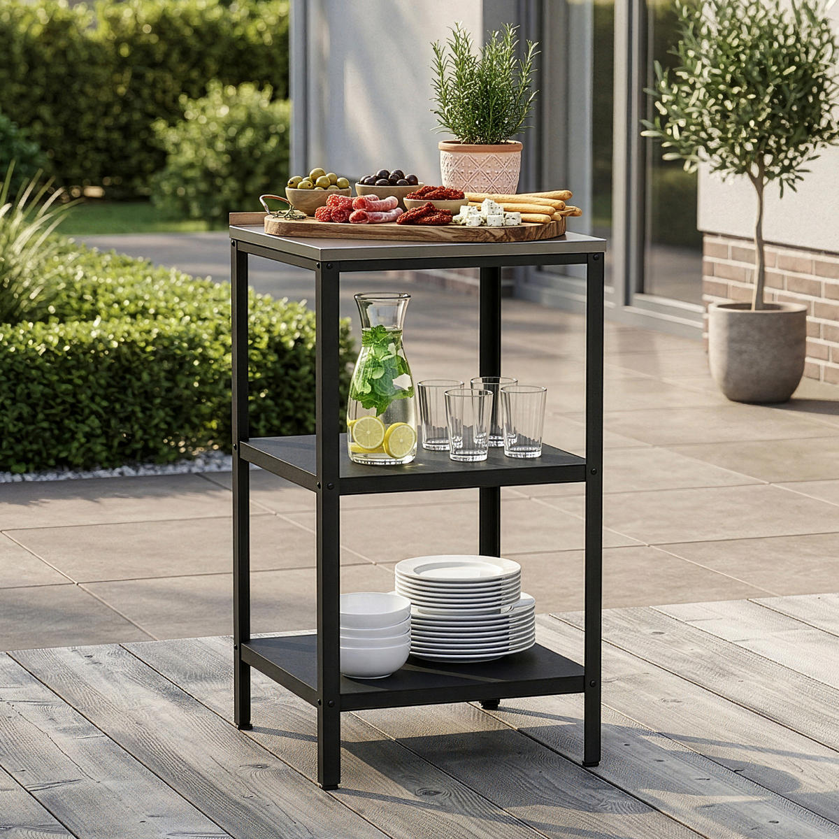 OUTDOOR-STANDREGAL Bolognano - Schwarz, Metall (50/50/92cm) - casa.pro