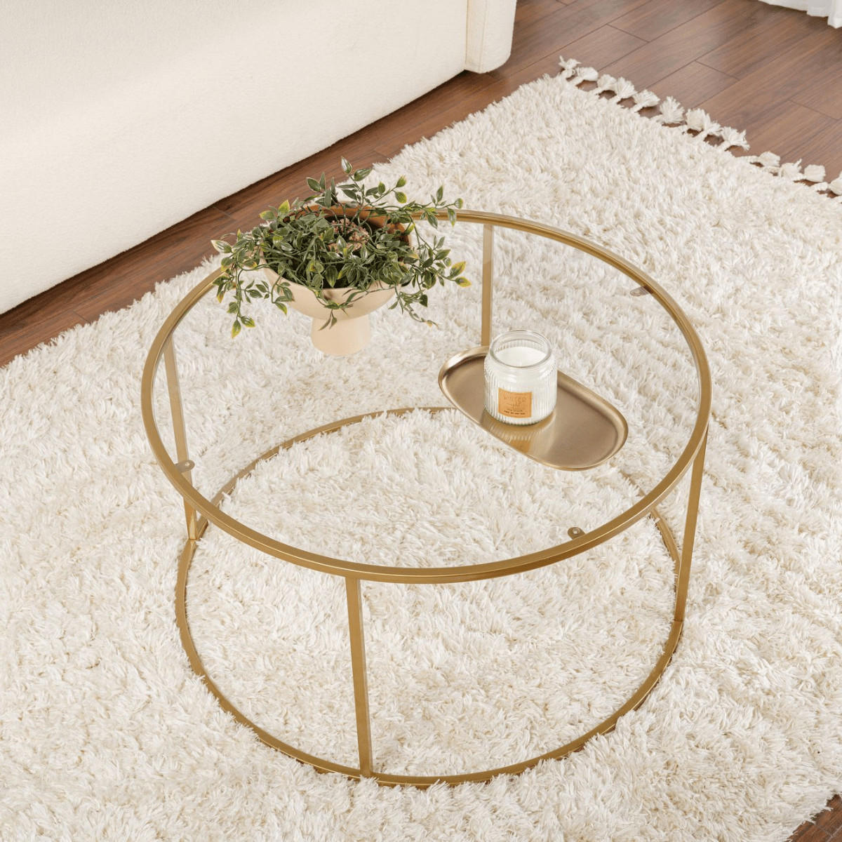 COUCHTISCH mit Glasplatte 80/80/43 cm - Goldfarben, Metall (80/80/43cm) - Calicosy