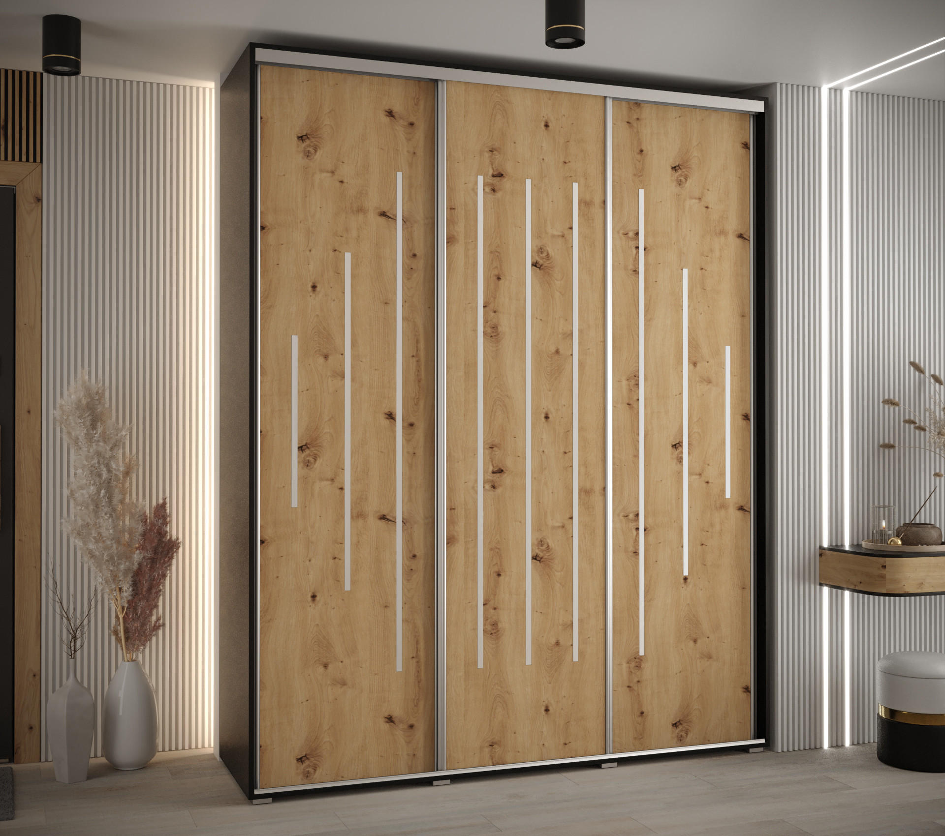 SCHWEBETÜRENSCHRANK 235,2/200/60 3-türig - Silberfarben/Schwarz, Holz/Metall (200/235/60cm) - Abiks Möbel