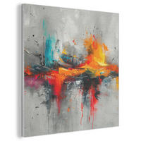 AKUSTIKBILD Moderne Kunst - Orange - Grau - Abstrakt Akustikpaneele 80x80 cm - Hellgrau, Kunststoff (80/80/0.9cm) - MuchoWow