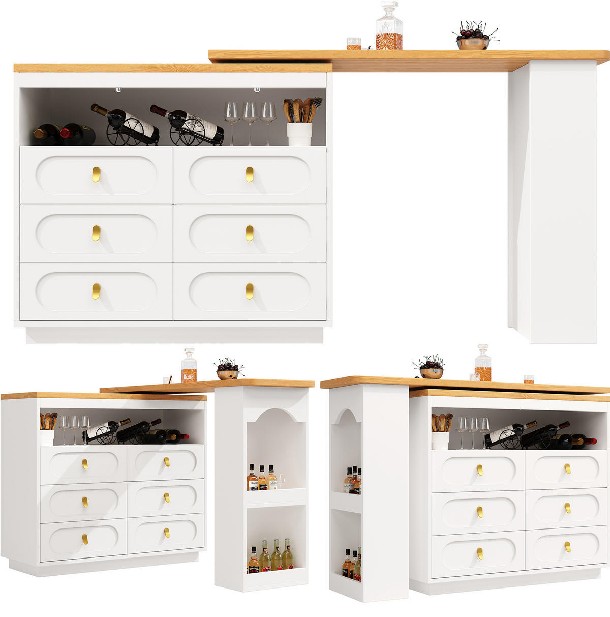 ESSZIMMERSCHRANK aus MDF 137-203x39x90cm in Weiß mit 360° Dreh - Weiß, Holzwerkstoff (203/90/39cm) - Modfu