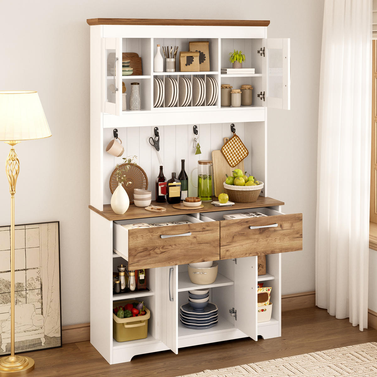 KÜCHENSCHRANK 106x39x176 cm Buffet Stauraum - Naturfarben, Holzwerkstoff (106/176.5/39cm) - Fortuna Lai