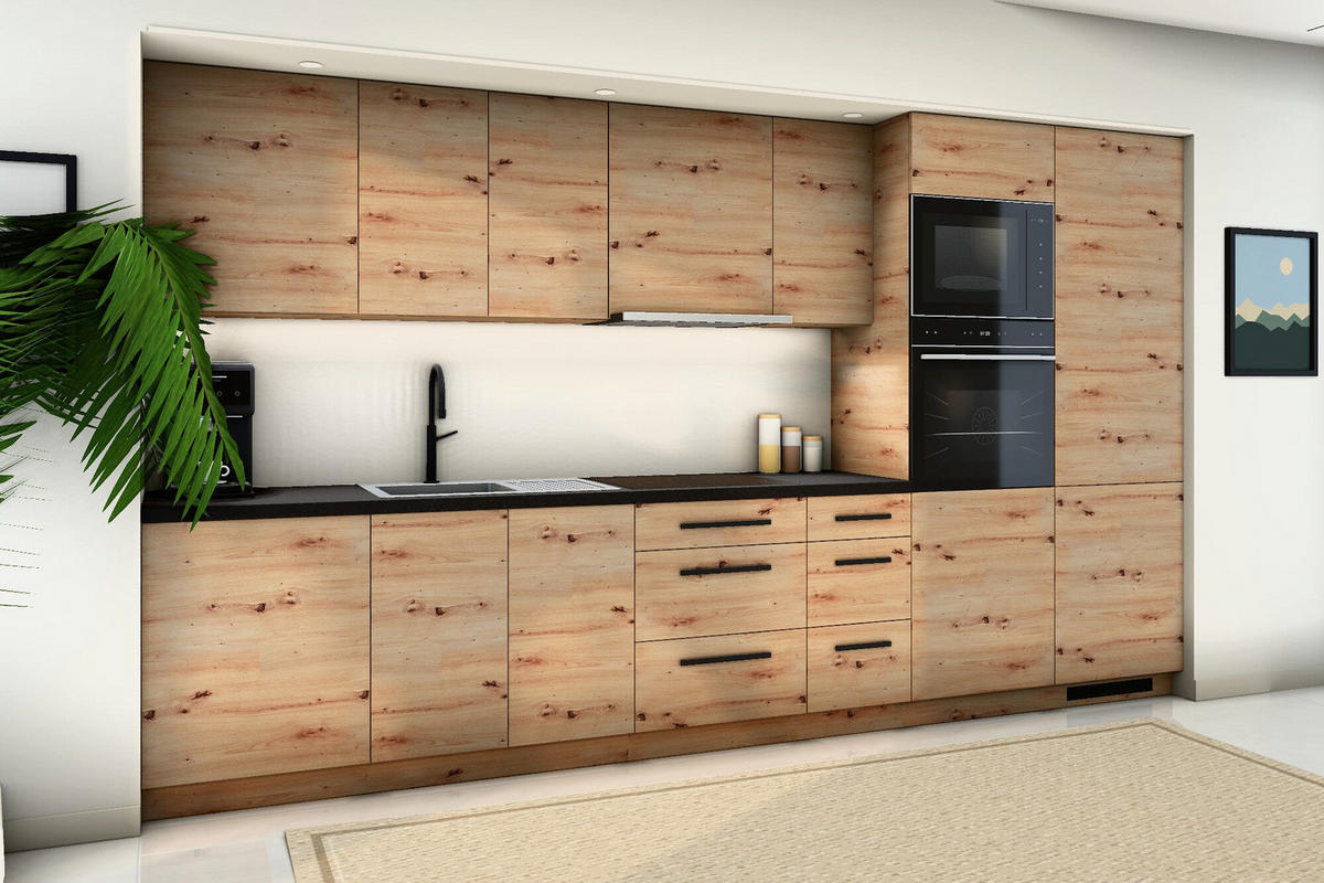 KÜCHENZEILE Nexa Woodline & Artisan-Eiche – 360 cm – KÜ-NEXA-002 - Hellbraun, Holzwerkstoff (360/212/58cm) - ROYAL24_MARKT