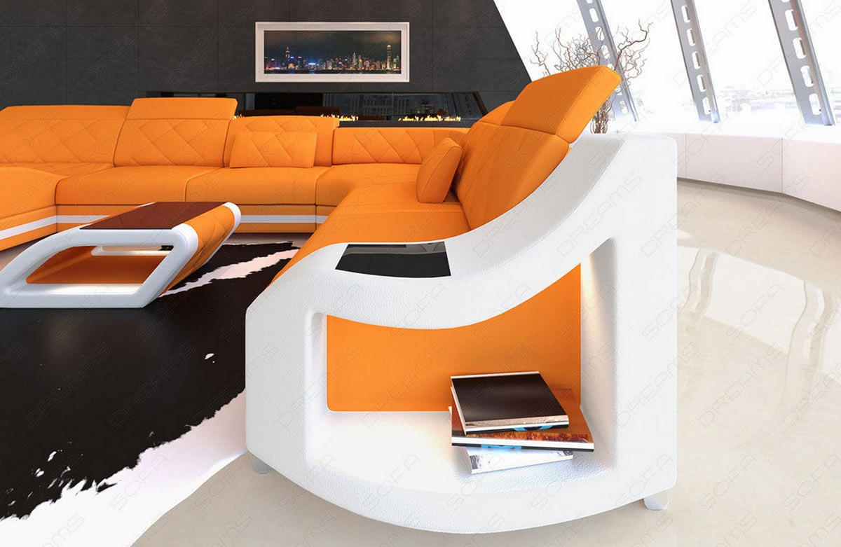 WOHNLANDSCHAFT Stoff Wohnlandschaft Swing Apricot Weiß Mikrofaserstoff - Orange, Kunststoff (404/90/295cm)