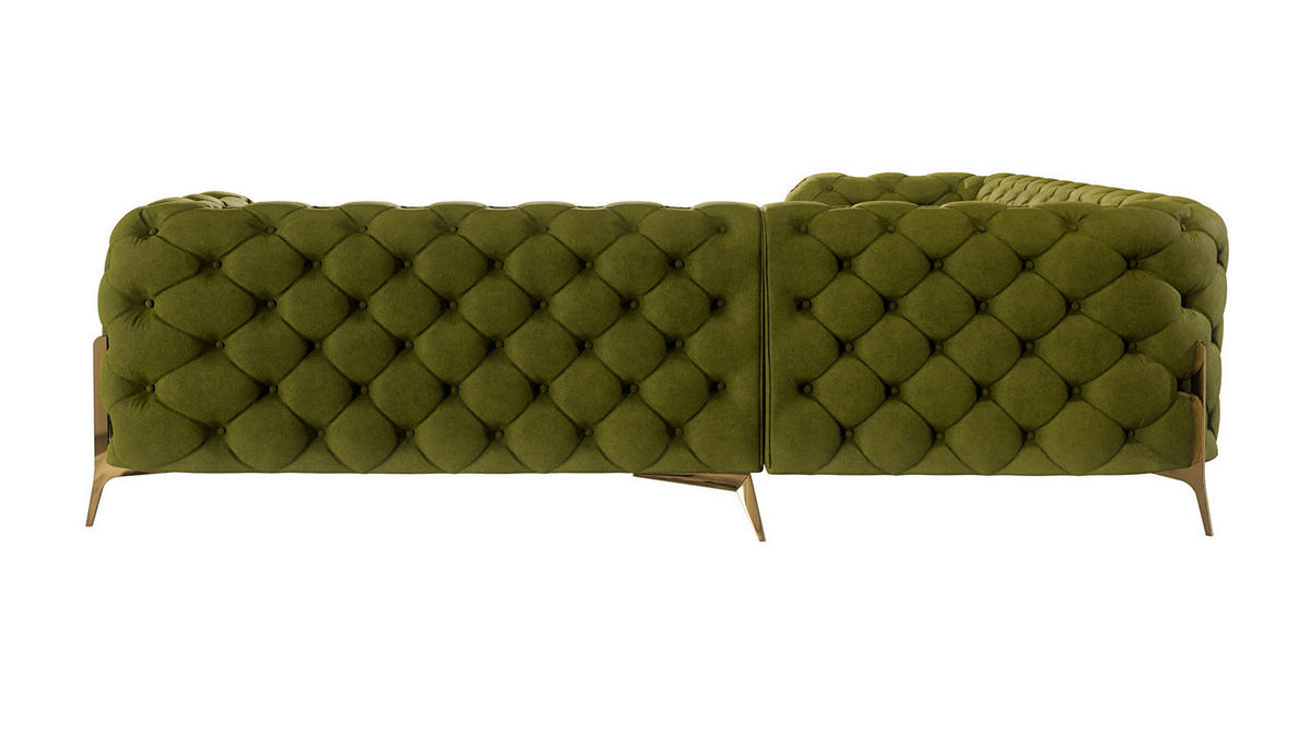 ECKSOFA Chesterfield Lexi Olive Samt - Goldfarben/Olivgrün, Holz/Textil (264/264cm) - S-Style Möbel
