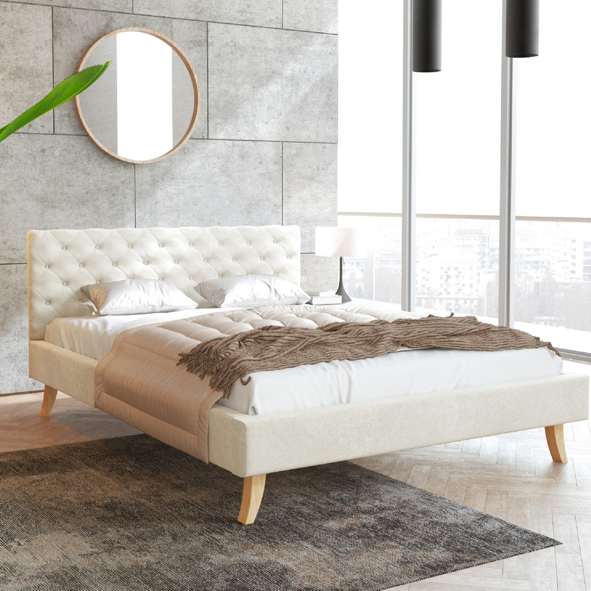 POLSTERBETT ZUZA beige - Birkefarben/Creme, Holz/Holzwerkstoff (120/200cm) - FDM