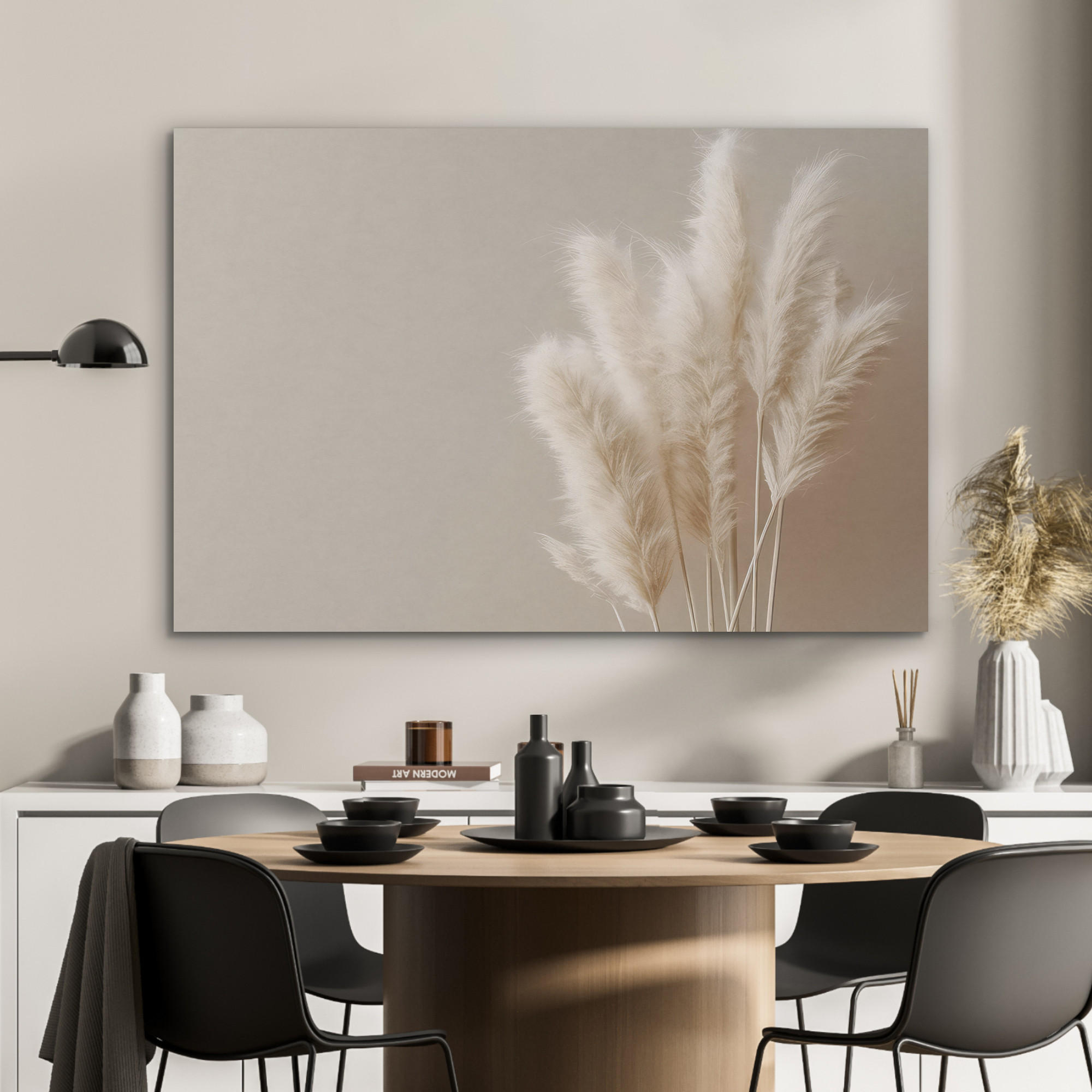 AKUSTIKPANEEL Pampasgras - Federn - Pastell - Weiß 100x70 cm - Naturfarben, Textil (100/0.9/70cm) - MuchoWow