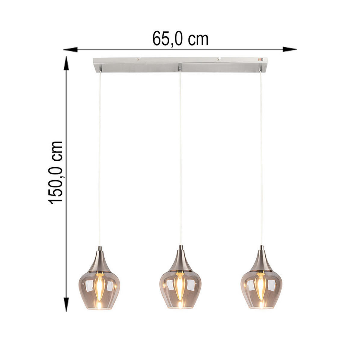 HÄNGELEUCHTE DROP Glas Silber - Silberfarben, Glas (65/15/150cm) - Nowa