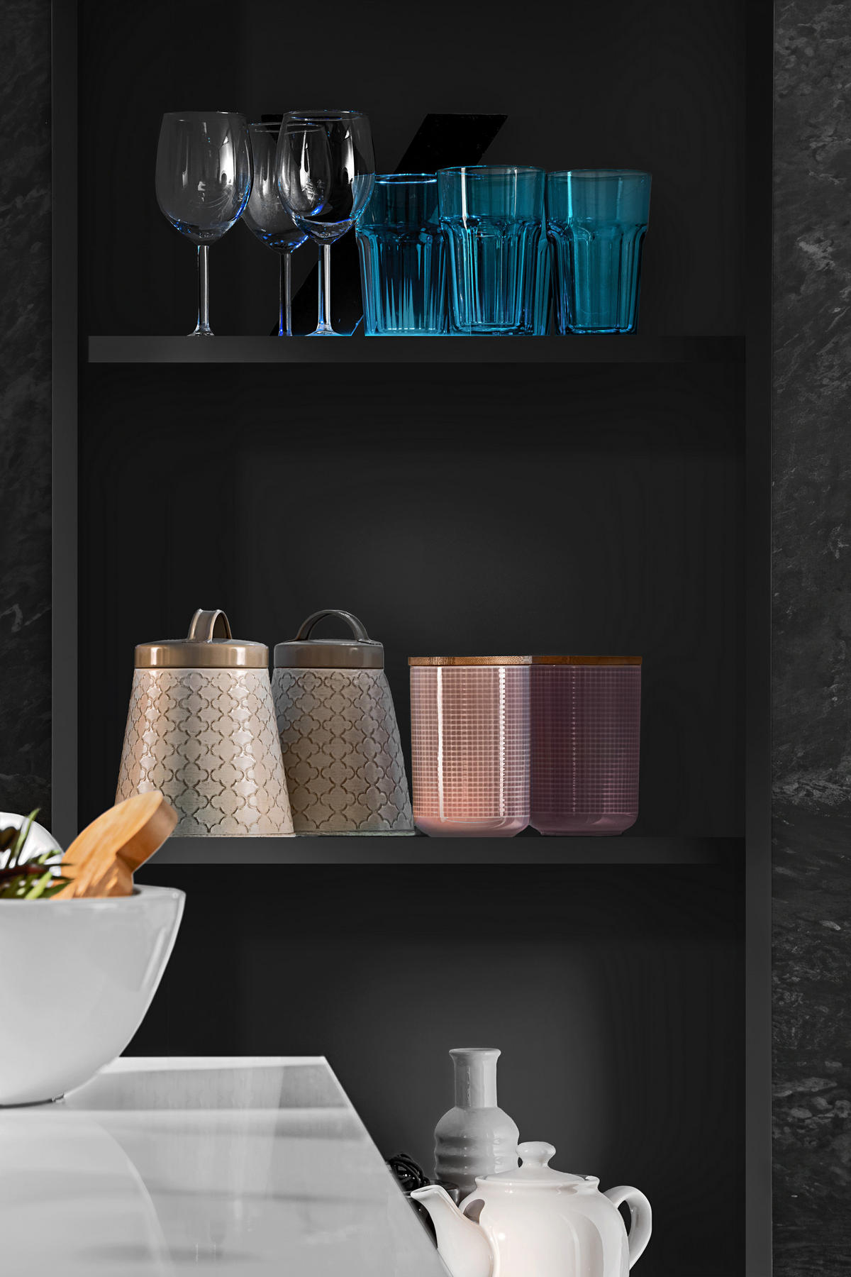 WOHNWAND TARANTO GRANDE, Schwarz - Schwarz, Holzwerkstoff (250/158.2/33.5cm) - Komodee