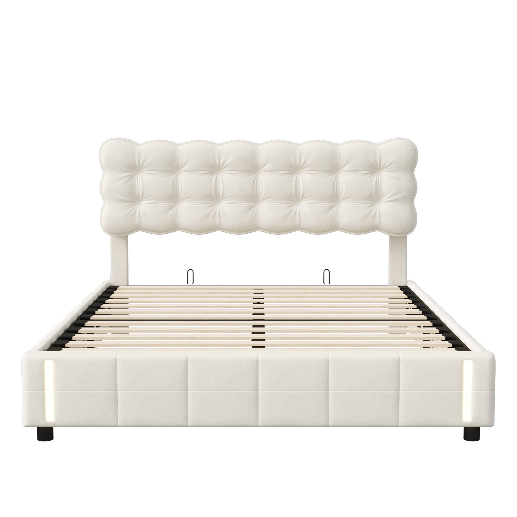 POLSTERBETT Eleganz 140/200 cm mit Bettkasten & Bewegungsmelder Samtoptik Beige - Beige, Textil (140/200cm) - Creahappy