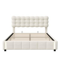 POLSTERBETT Eleganz 140/200 cm mit Bettkasten & Bewegungsmelder Samtoptik Beige - Beige, Textil (140/200cm) - Creahappy