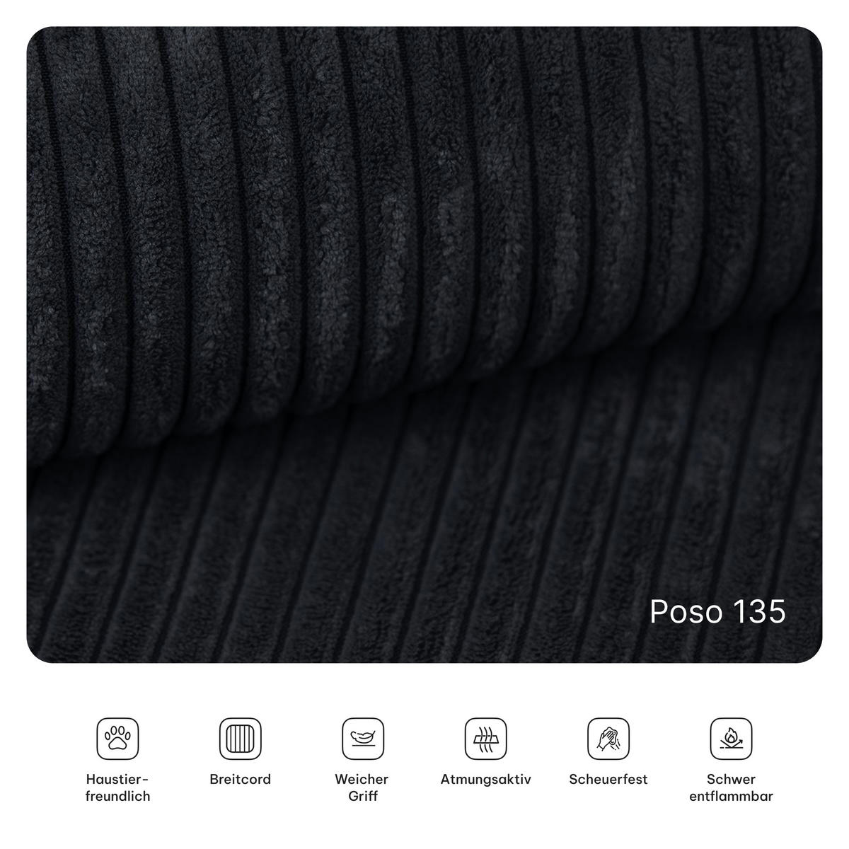 ECKSOFA ANKO modulares Boneless Sofa mit Schlaffunktion Schwarz Kordstoff - Schwarz, Textil (270/160cm) - MASSENO