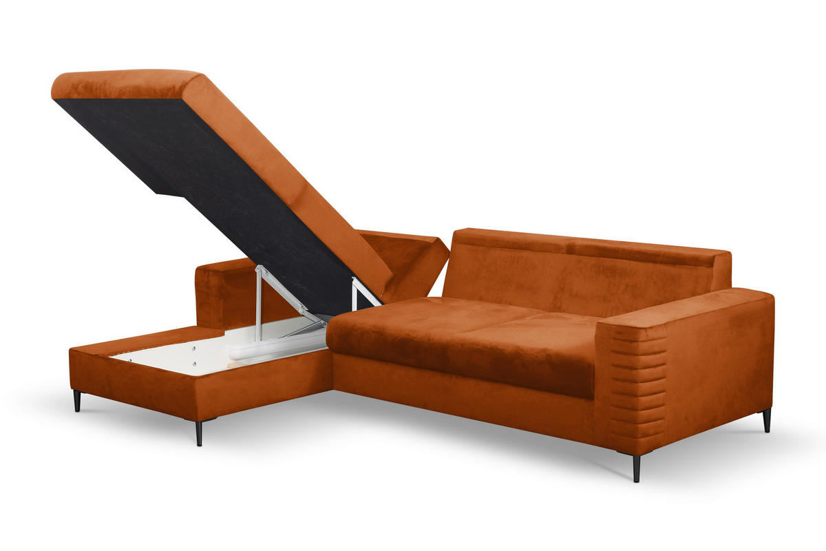 ECKSOFA GRIFO L-S Braun Velours-Stoff mit Schlaffunktion - Braun, Holz (253/165cm) - MASSENO