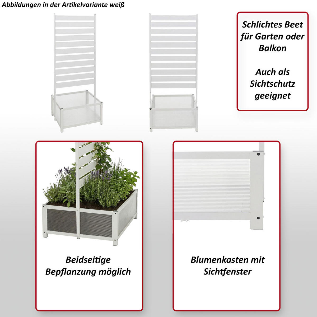 BLOMRABATT MED KLÄTTRINGSGALLER Vitt - Vit, Metall (60/158/75cm) - MCW