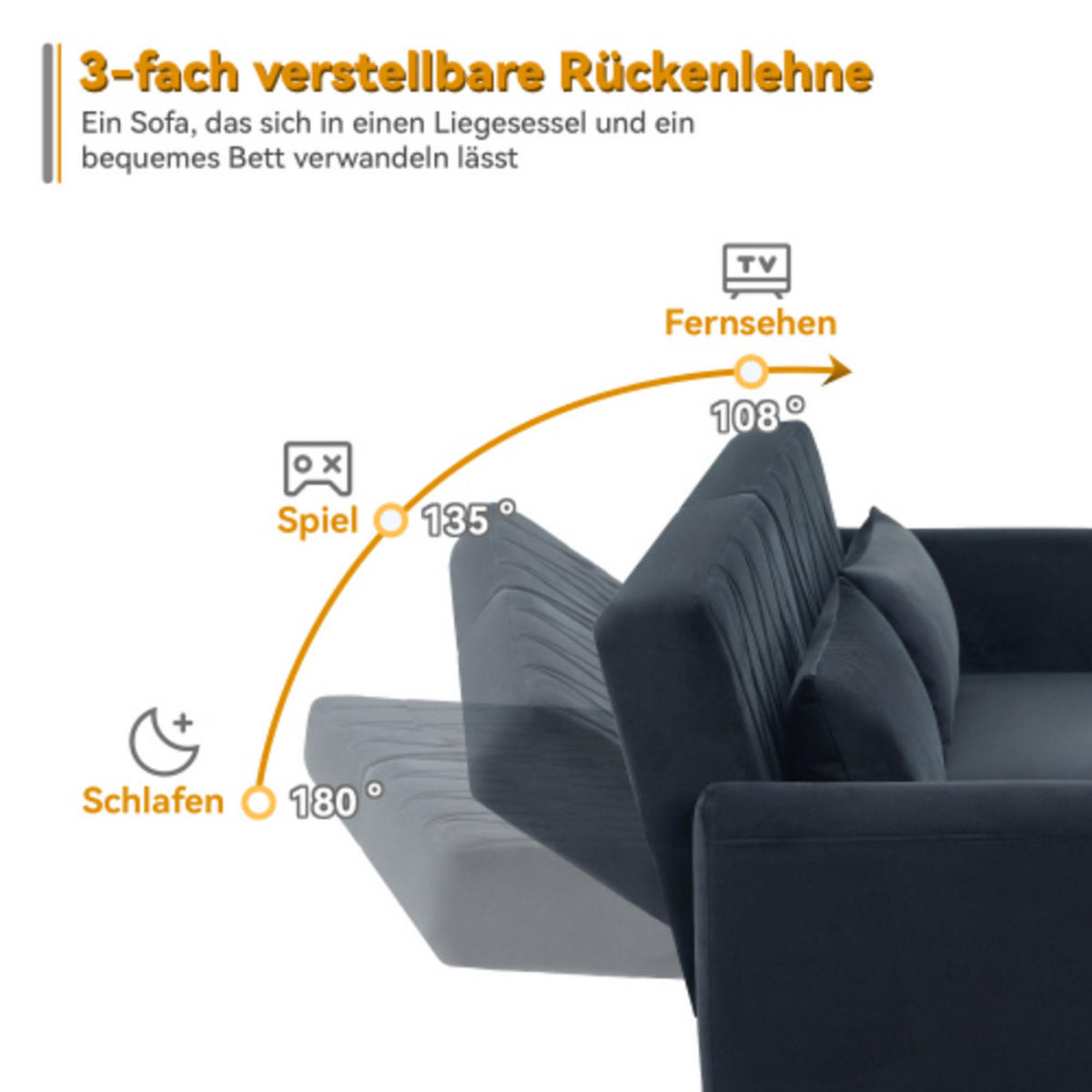 2-SITZER Sofa 180x75x82 unabhängig verstellbar, Samt, schwarz - Schwarz, Textil (75/82/180cm) - Luhomfu
