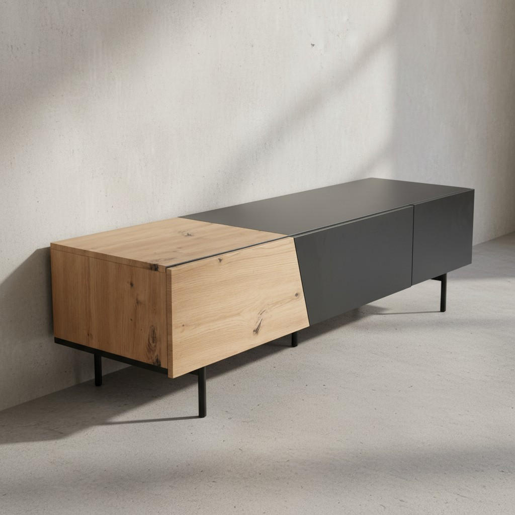 TV-LOWBOARD mit Eiche-Dekor, Türen und Schublade, modern, Braun-Schwarz 150x40x40 cm - Schwarz/Braun, Holzwerkstoff/Metall (150/40/40cm) - KADIMA DESIGN