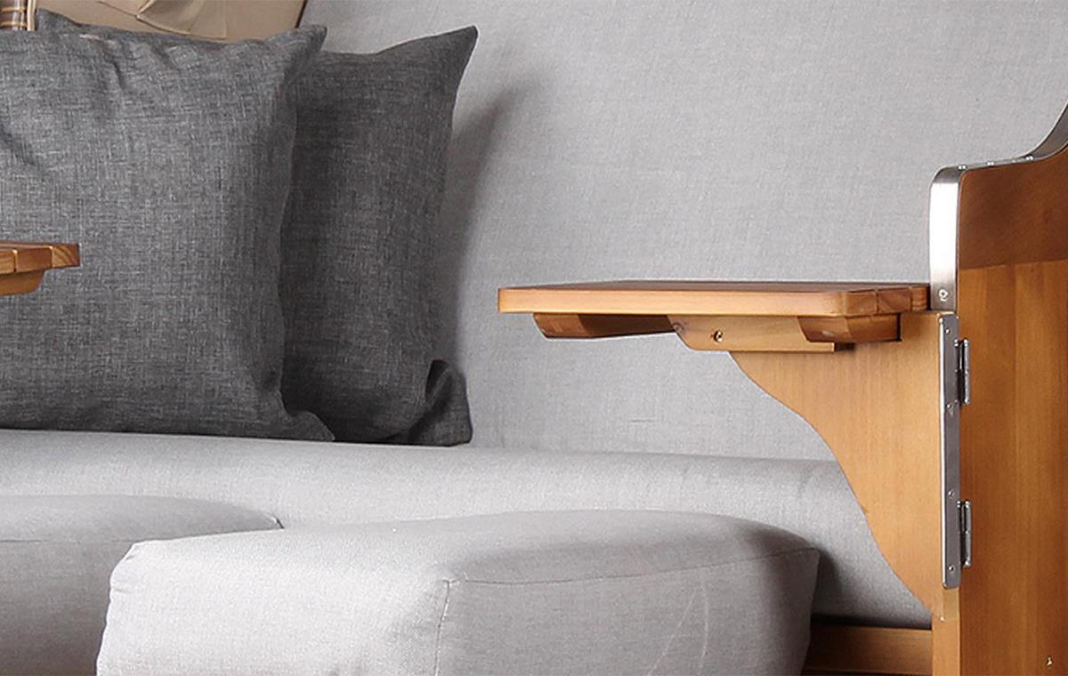 STRANDKORB Komplettset - Schleswig Pinie - PE mokka - Modell 559 - Hellgrau, Holz (120/160/80cm) - bene living