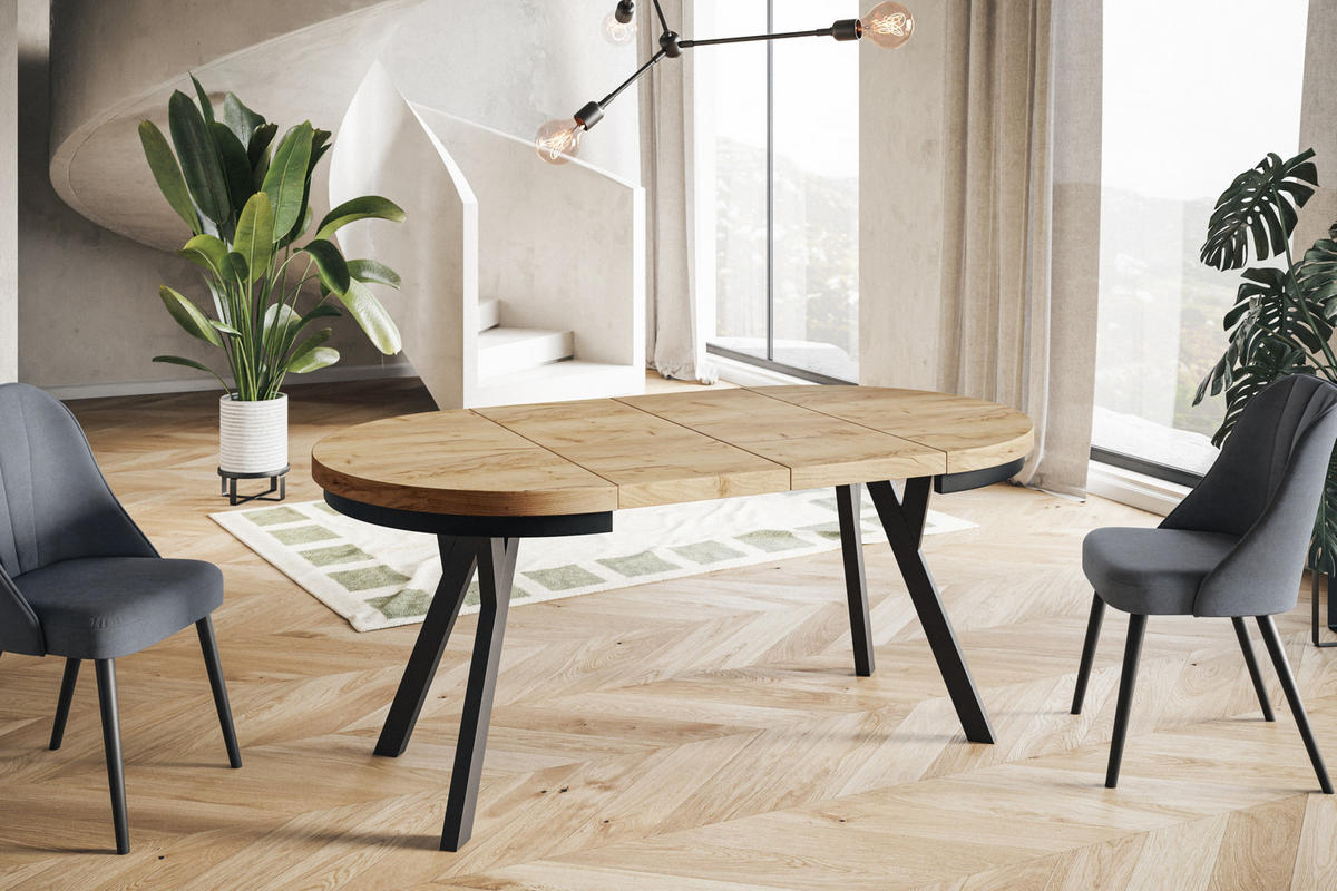 ESSZIMMERTISCH EVO, ausziehbarer Tisch 110 cm bis 210 cm, Farbe: CRAFT, mit Holzbeinen in Farbe Schwarz - Schwarz/Braun, Holzwerkstoff (110/110/77cm) - Alpi-Möbel