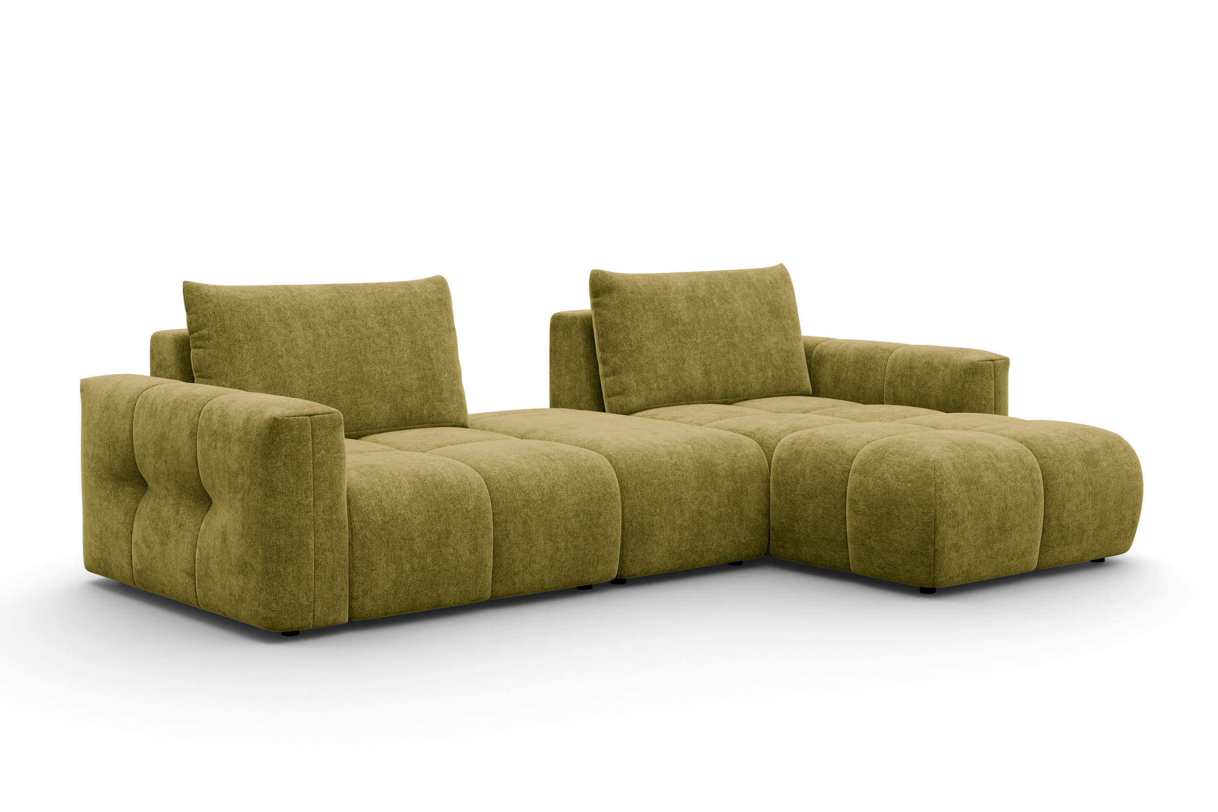 ECKSOFA VERONA 4-Sitzer RECHTS, Khaki - Schwarz/Grün, Holz/Textil (282/173cm) - Courtois Laville