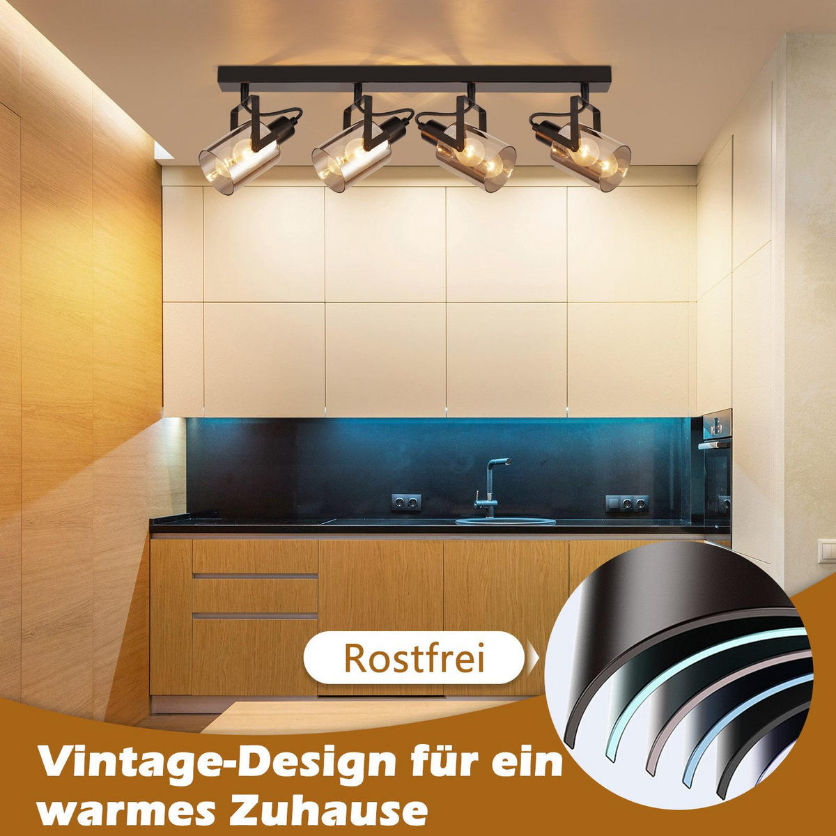 STRAHLER Minden 4-flammig 63.5/9.5/18 cm - Schwarz, Metall (63.5/9.5/18cm) - Nettlife