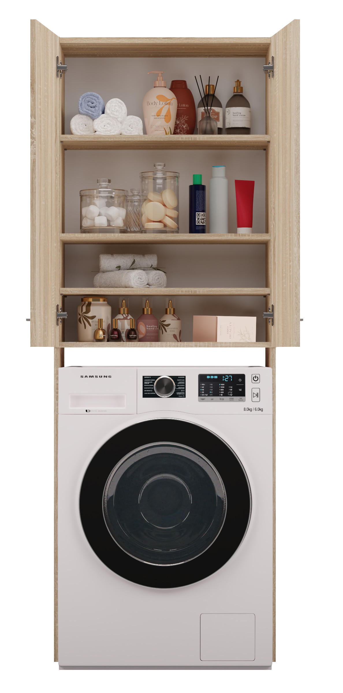 BADEZIMMERSCHRANK ÜBER WASCHMASCHINE POLA DD EICHE SONOMA - Sonoma Eiche, Holzwerkstoff (64/180/30cm) - CDF