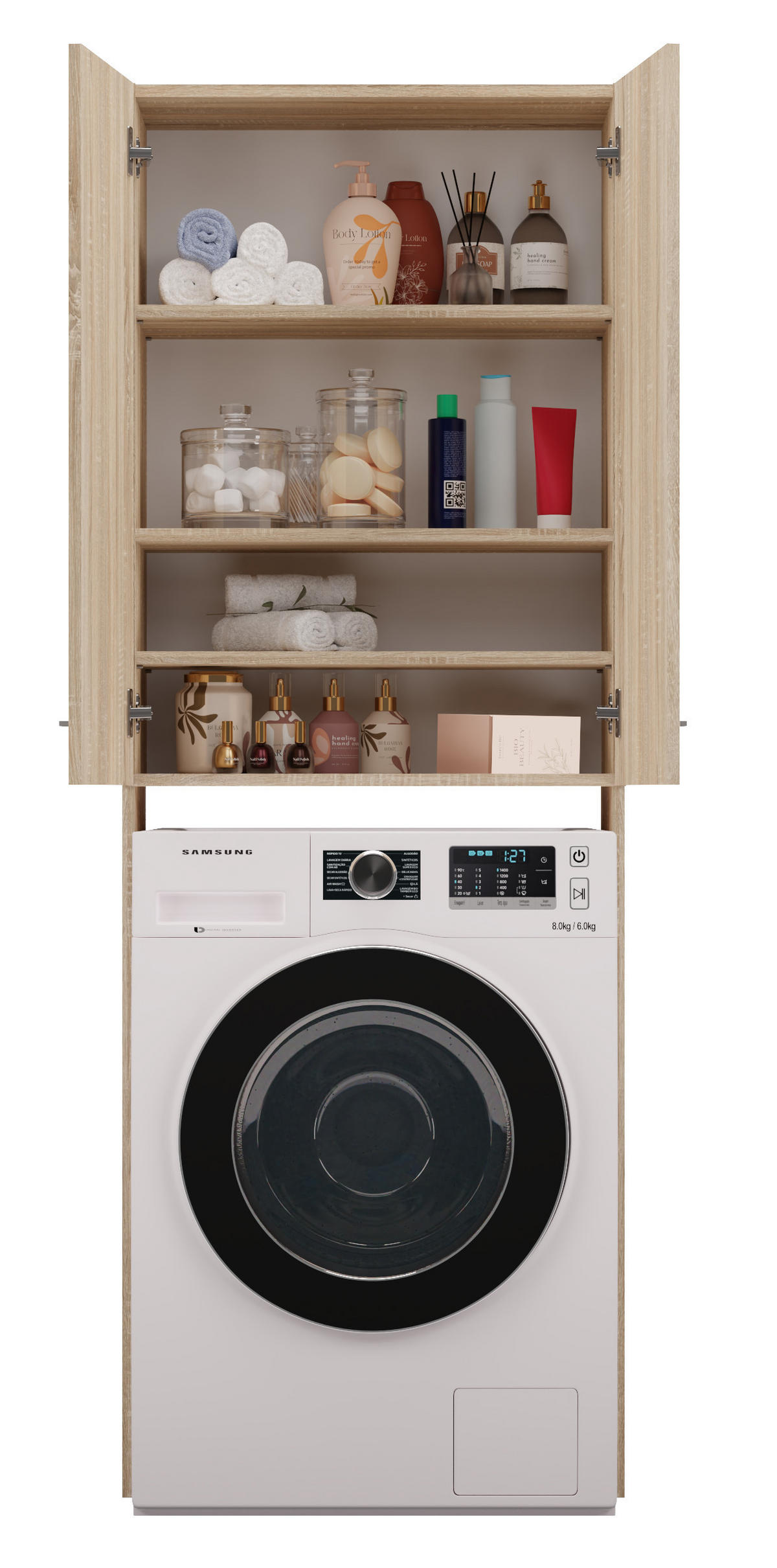 BADEZIMMERSCHRANK ÜBER WASCHMASCHINE POLA DD EICHE SONOMA - Sonoma Eiche, Holzwerkstoff (64/180/30cm) - CDF