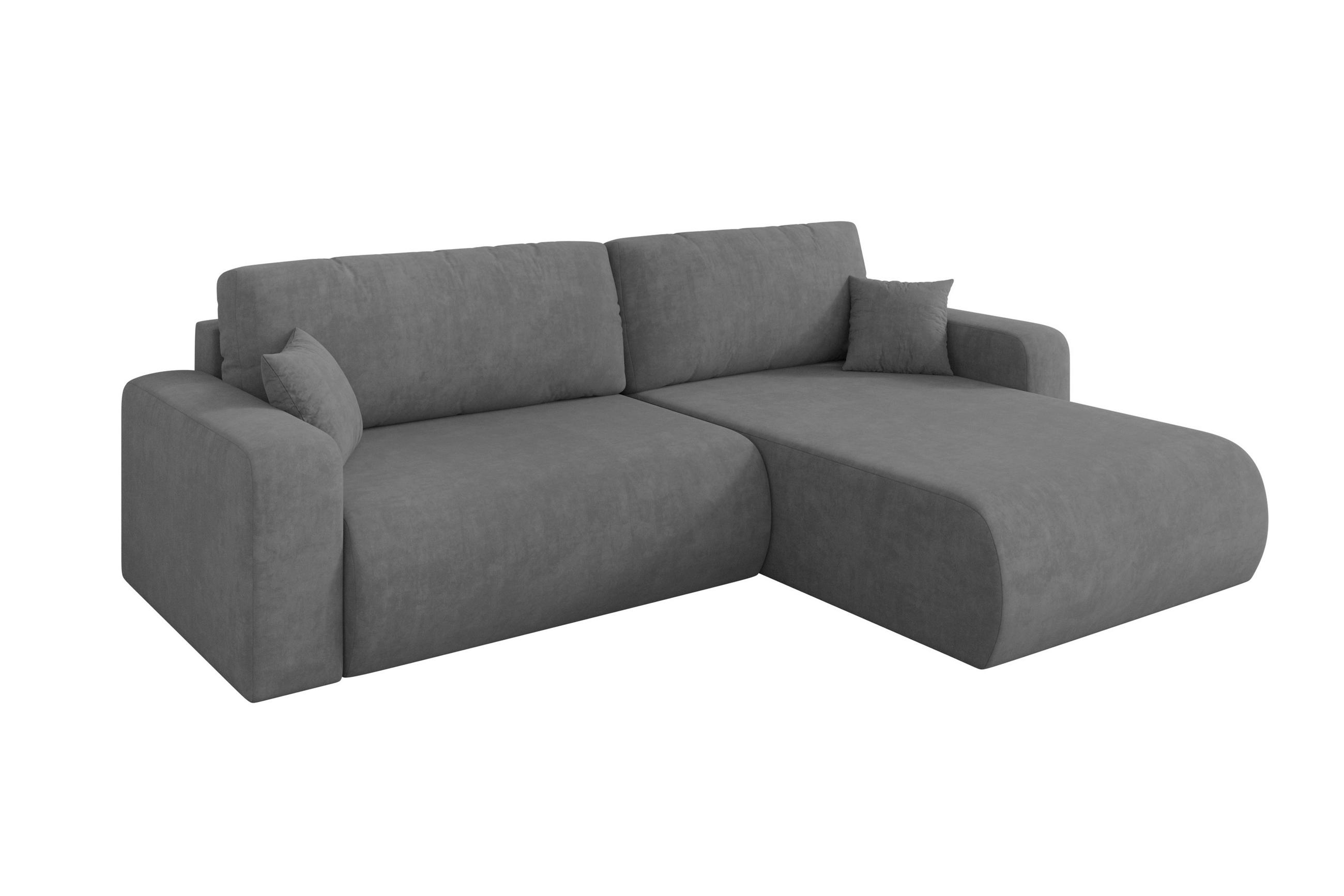 ROHOVÁ SEDAČKA s funkcí spaní, otoman vpravo BERY-L 276x193x88 šedá velur - černá/šedohnědá, kompozitní dřevo/textil (276/193cm) - ALTDECOR