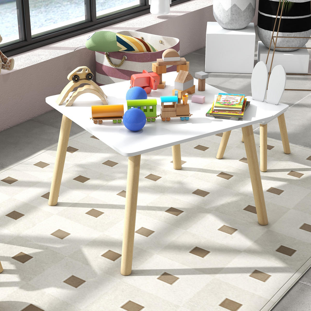 KINDERSITZGRUPPE DE-17515 Hasenohren-Design mit Stauraum Weiß - Weiß, Holzwerkstoff (60/44/60cm) - ComfortXL