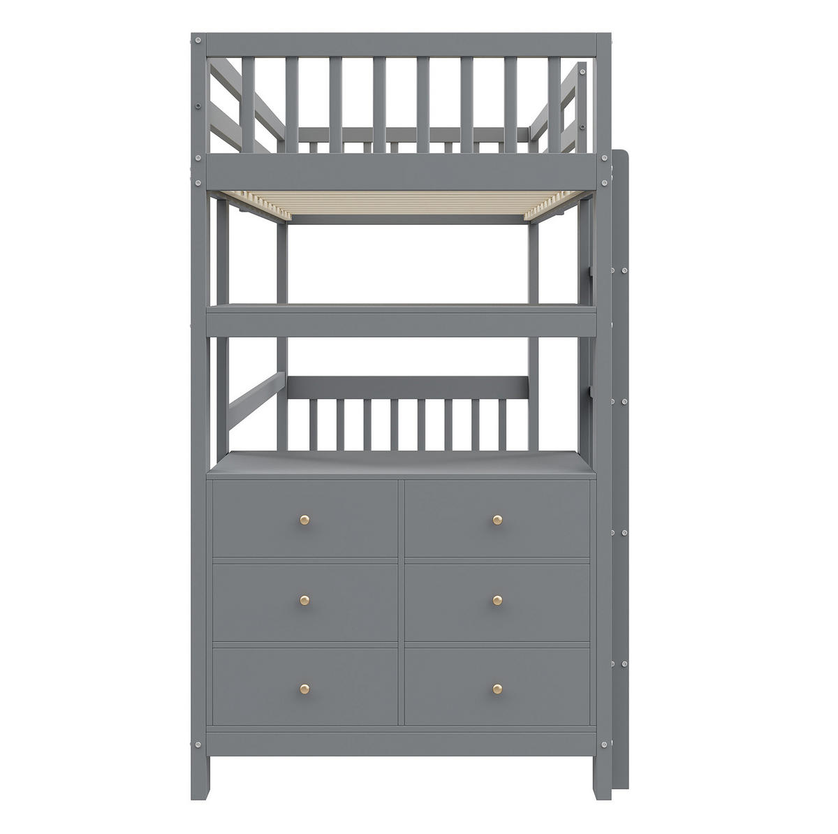 HOCHBETT aus Kiefernholz 90x200 cm Grau mit Sicherheitsleiter, 6 Schubladen und Regalen - Grau, Holzwerkstoff (140/190cm) - Modfu