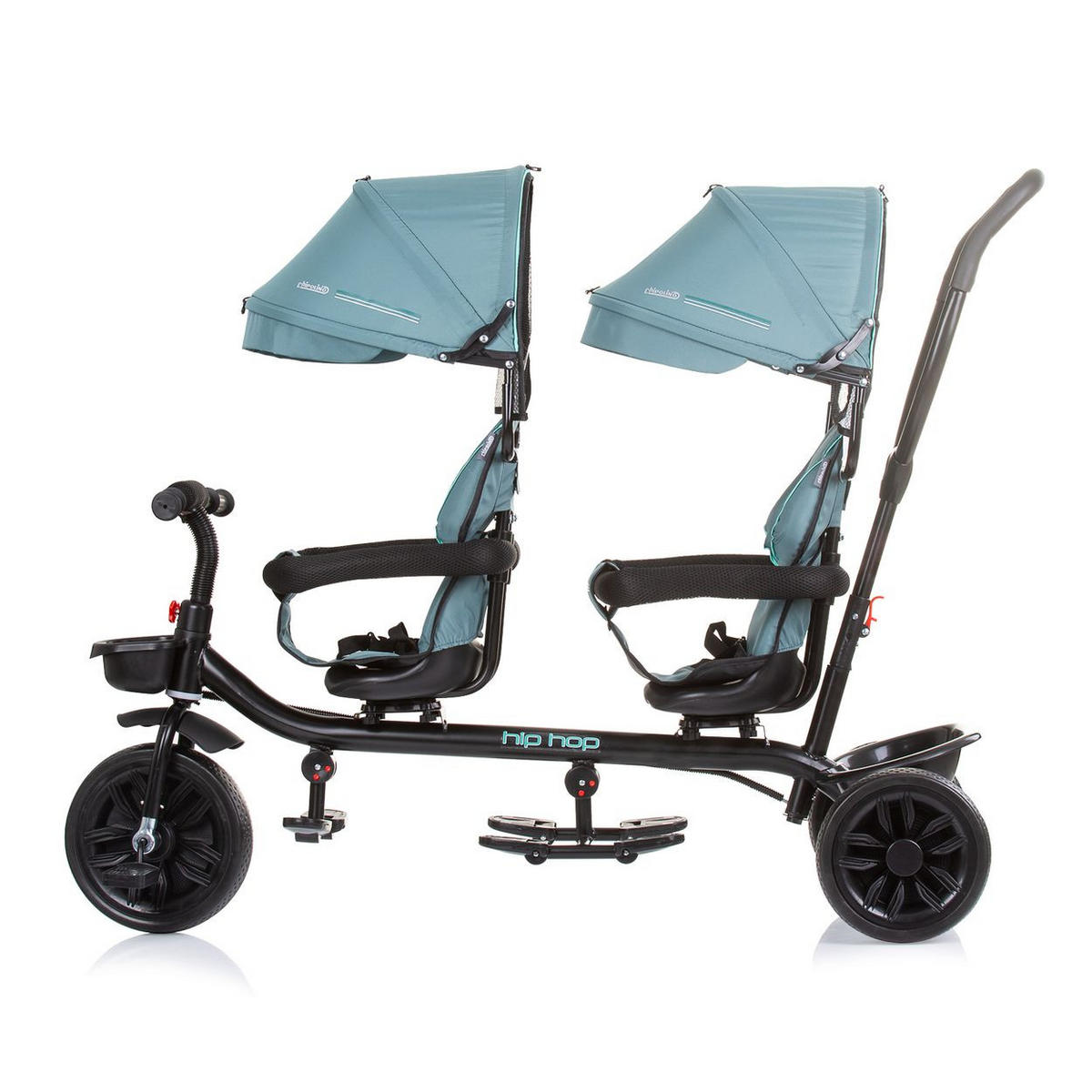 GESCHWISTERDREIRAD Hip Hop türkis Schiebegriff, Sitze 360° drehbar, Gurte - Türkis, Metall (131/49/95cm) - Babyshoppen
