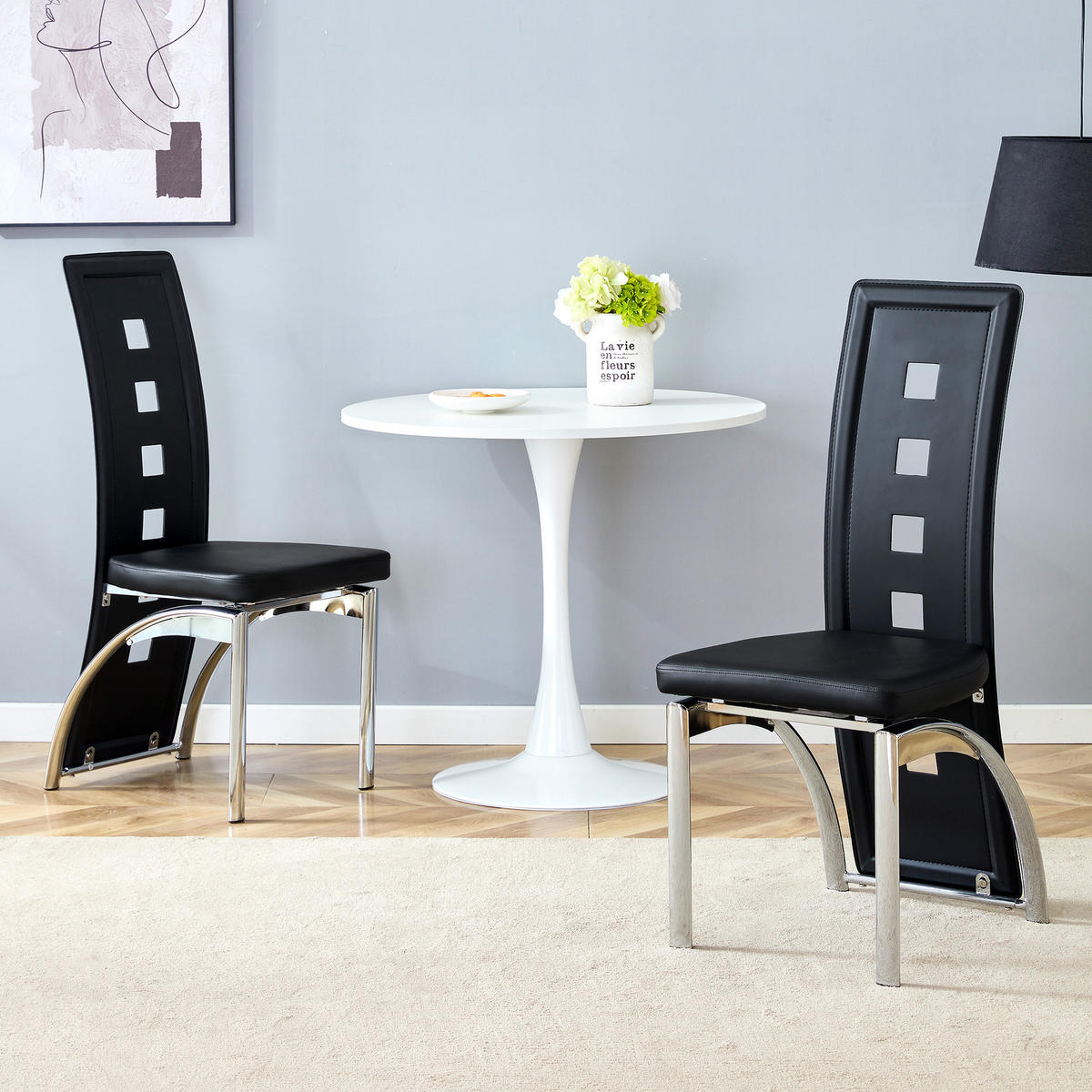 STUHL-SET DE-36590 2 Stück mit PU-Bezug und Metallbeinen Schwarz - Schwarz, Metall (49/102.5/43cm) - ComfortXL