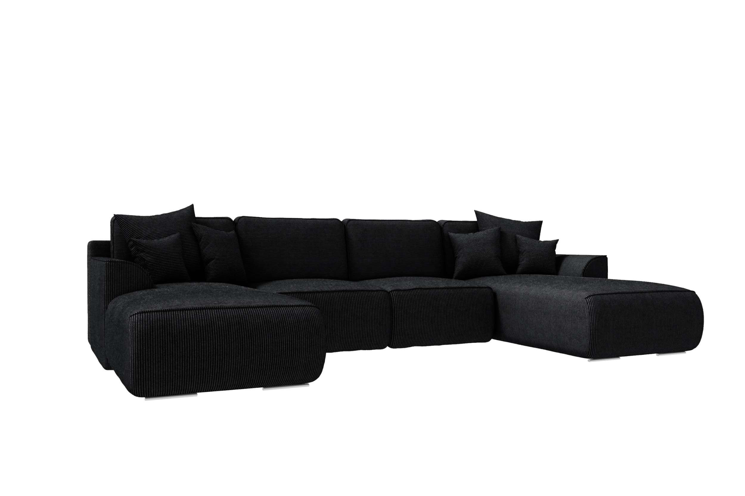 WOHNLANDSCHAFT GUSTO Cordstoff Schwarz inkl. Schlaffunktion - Chromfarben/Schwarz, Kunststoff/Textil (306/96/194cm) - 99rooms