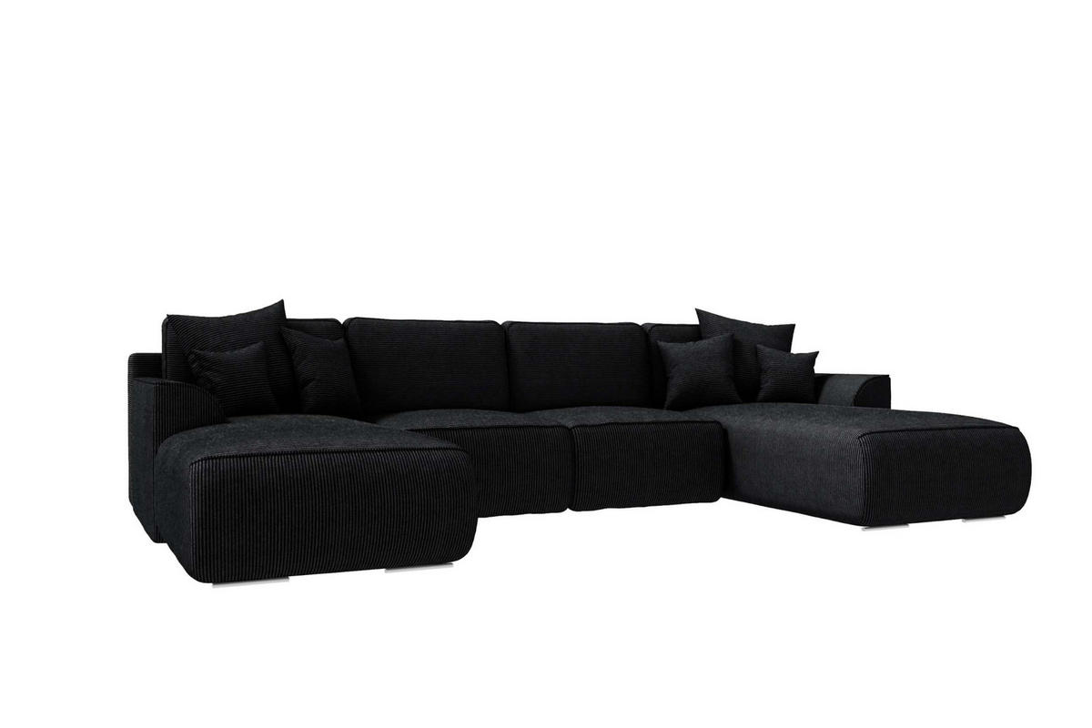 WOHNLANDSCHAFT GUSTO Cordstoff Schwarz inkl. Schlaffunktion - Chromfarben/Schwarz, Kunststoff/Textil (306/96/194cm) - 99rooms