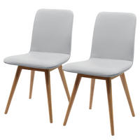 POLSTERSTUHL - Eiche massiv / Echtleder, 2er-Set - Hellgrau, Leder (45/85/60cm) - home24