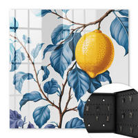 SCHLÜSSELBOX Schwarz 30x30 cm- Türöffnung nach rechts - Zitronenblätter - Blau, Metall (30/30/5cm) - TULUP
