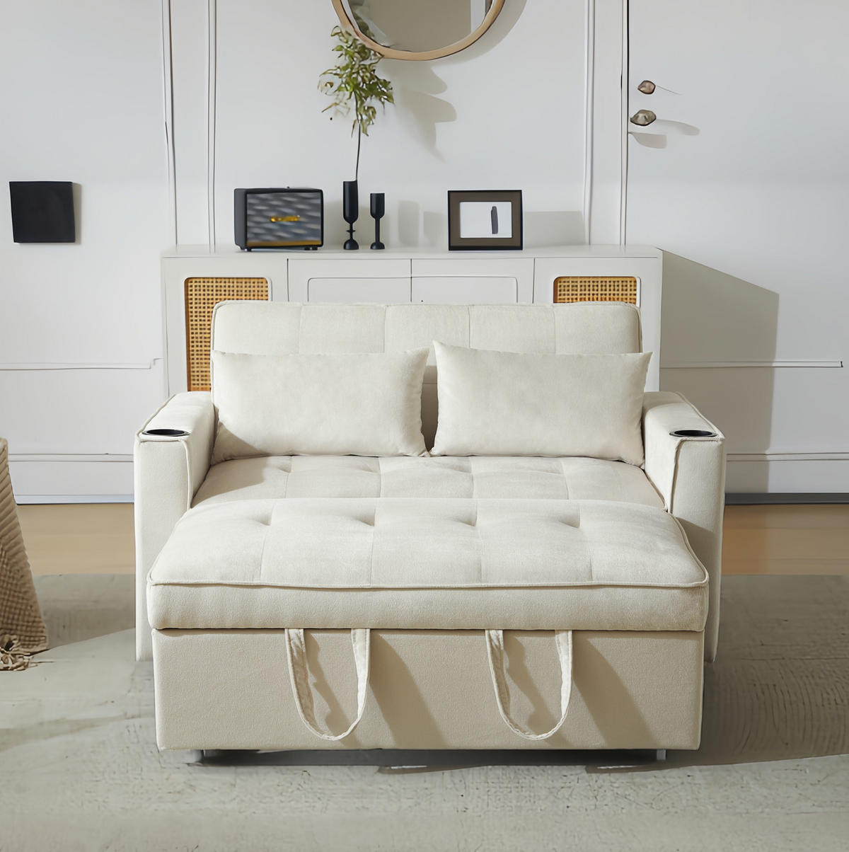 SCHLAFSOFA mit Schlaffunktion 137 x 76,5 cm Samt Beige - Beige, Metall (76.5/83/137cm) - Meubliv