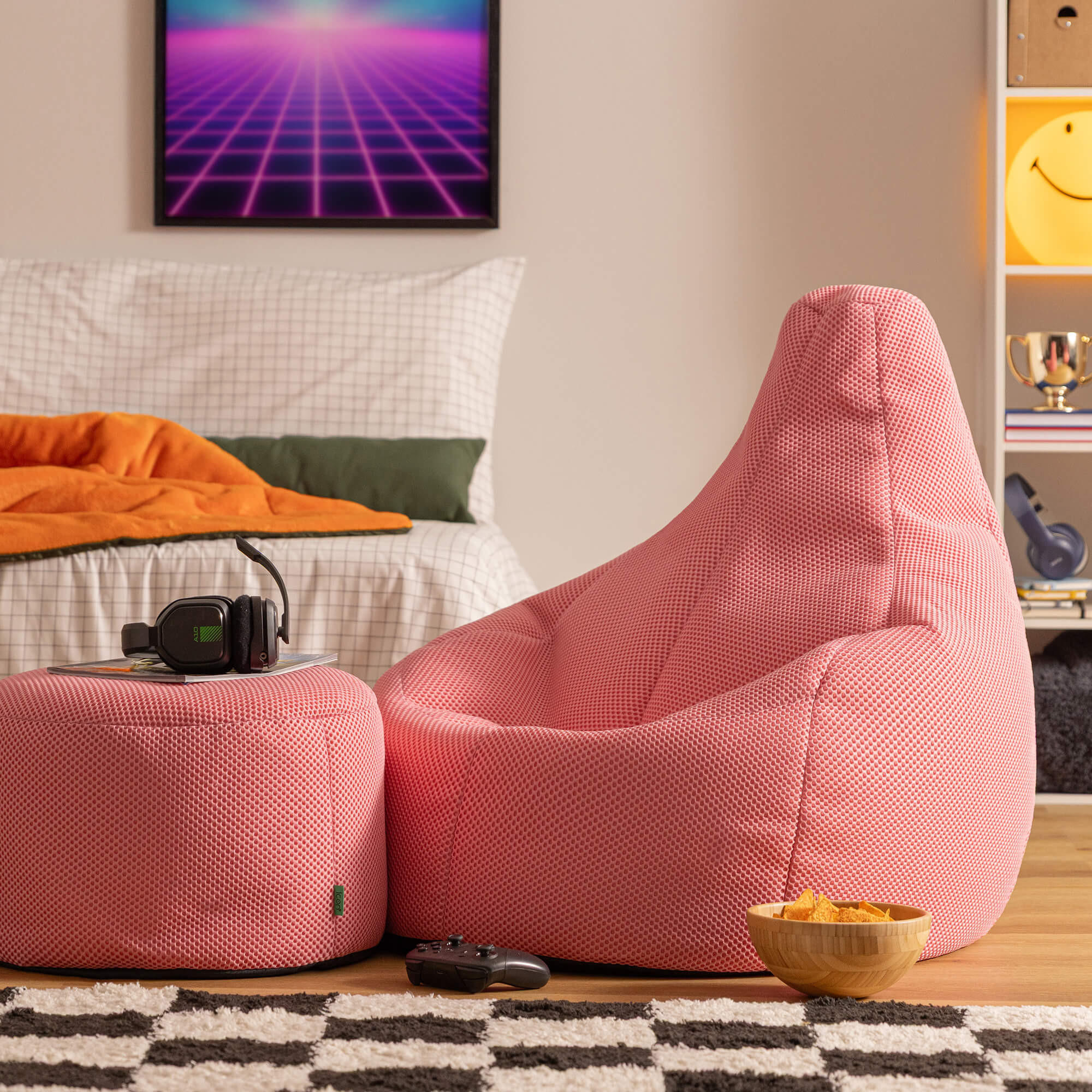 SITZSACK mit Hocker Techmesh Gaming - Pink, Textil (90/73/84cm) - icon