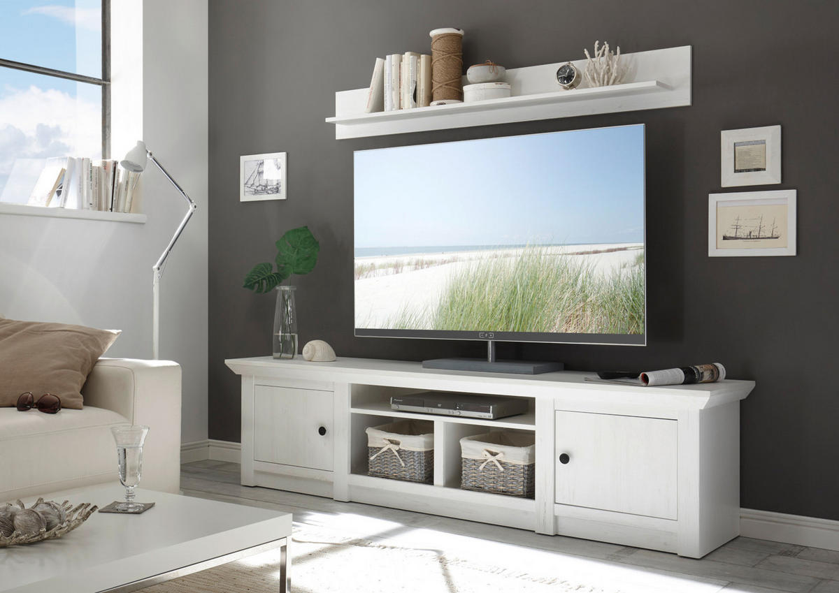 TV-LOWBOARD in Pinie weiß Landhaus 194 x 51 cm - Schwarz/Weiß, Holzwerkstoff/Metall (194/51/45cm) - Furn.Design