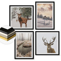 WANDBILDER 4er-Set - 50x50 cm & 40x60 cm Schwarzer Rahmen - Winterlandschaft mit Hirschen - Schwarz, Kunststoff (50/50cm) - ArtPrintCave