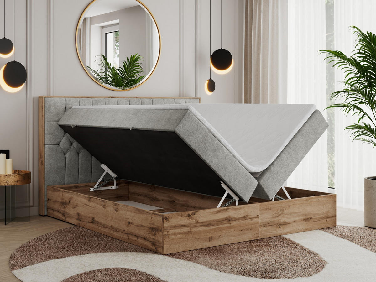 BOXBETT AMORE 160/200 Hellgrau Struktur - H3 - Hellgrau, Holz/Textil (160/200cm) - MKS