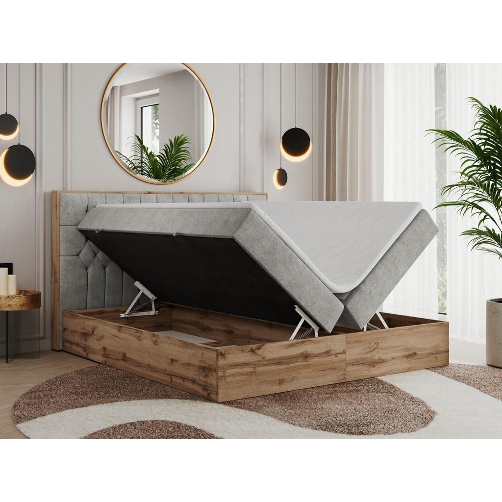 Thumbnail - MKS Boxbett, Hellgrau, Textil, 2-Sitzer, H4, Rechteckig, 140x200 cm, Schlafzimmer, Betten, Boxspringbetten