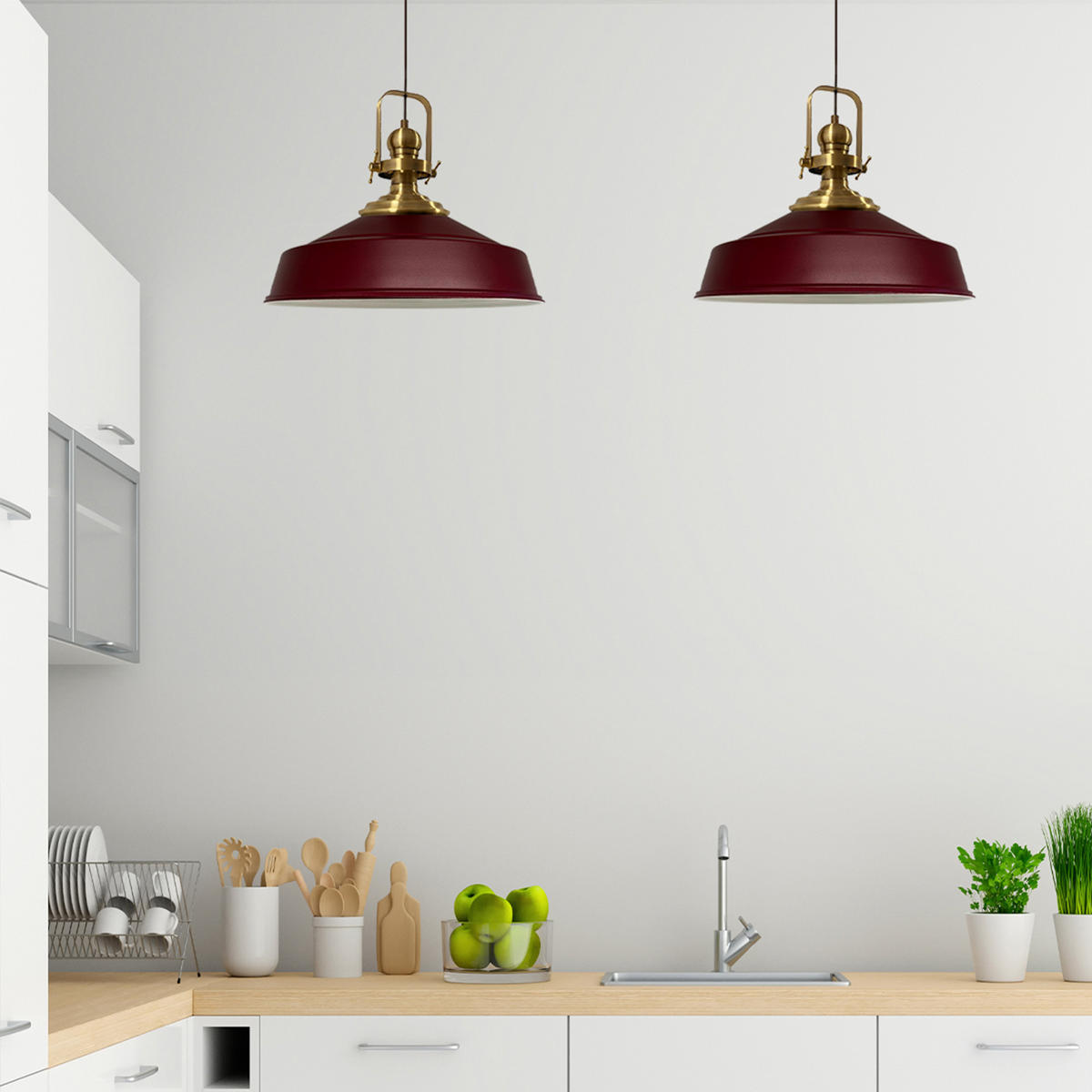 PENDELLEUCHTE Asletl 40/30 cm - Dunkelrot, Metall (40/30cm) - Bamyum